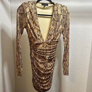 Michael Costello x Revolve Brown Snake Print Long Sleeve Dress XS